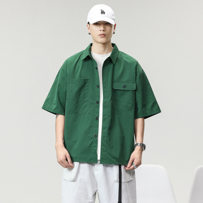 夏季日系宽松休闲工装短袖衬衫男
