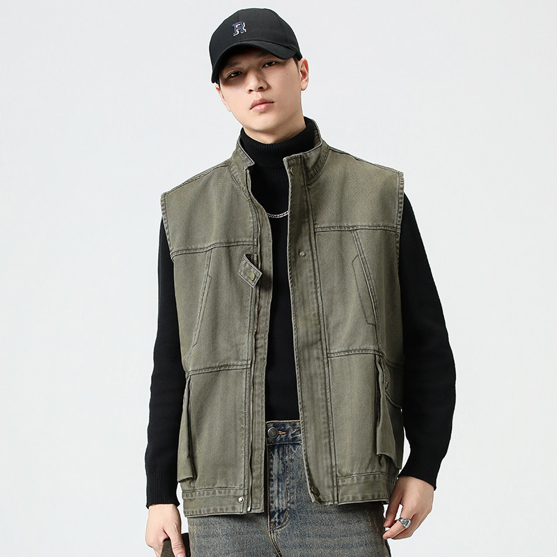 日系复古工装马甲男2024秋季宽松机能背心户外坎肩无袖夹克外套潮