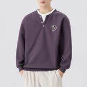 亨利领长袖 美式 重磅宽松大码 新款 上衣潮 复古假两件卫衣男2025秋季