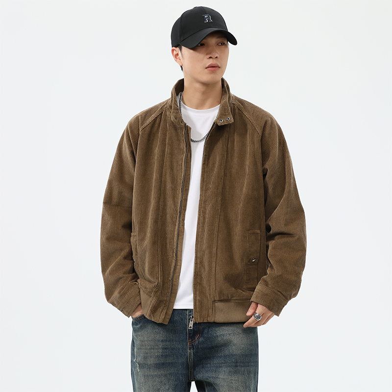 秋冬宽松复古哈灵顿灯芯绒夹克男