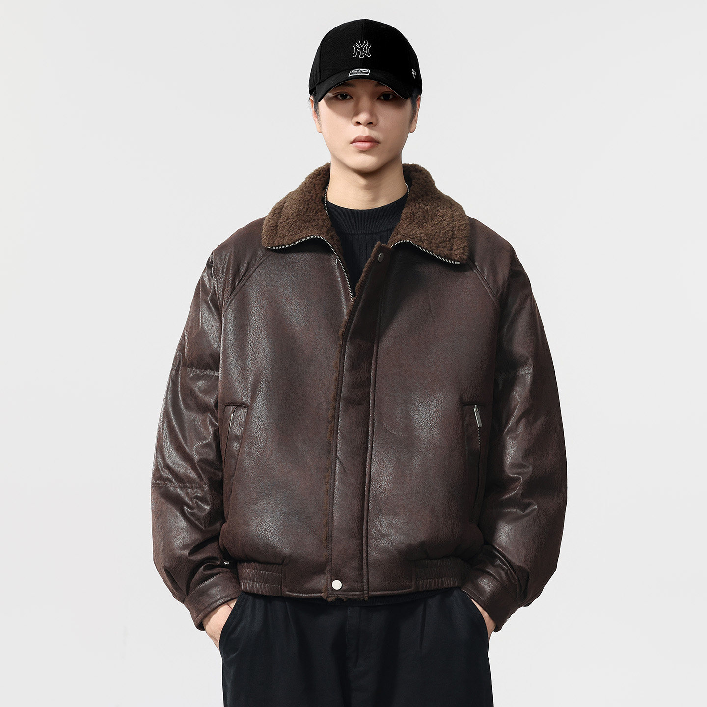 美式复古老钱风羊羔绒皮衣外套男2025冬季加厚保暖棉服飞行员夹克