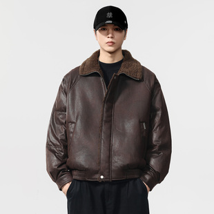 美式复古老钱风羊羔绒皮衣外套男2025冬季加厚保暖棉服飞行员夹克