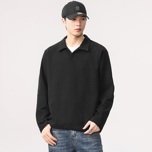 美式重磅欧棉绒华夫格卫衣男2025秋季宽松亨利衫硬汉帅气POLO衫潮