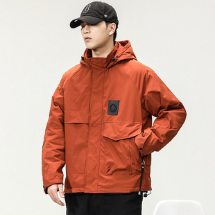 冬季拼接连帽冲锋衣棉服男宽松潮牌加厚保暖休闲户外工装棉衣外套