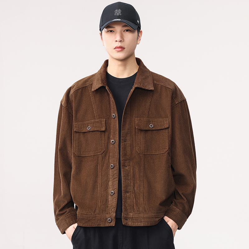秋季宽松重磅灯芯绒工装外套男