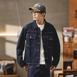 美式高端原色辑明线牛仔外套男2025秋冬宽松翻领工装夹克不掉色潮