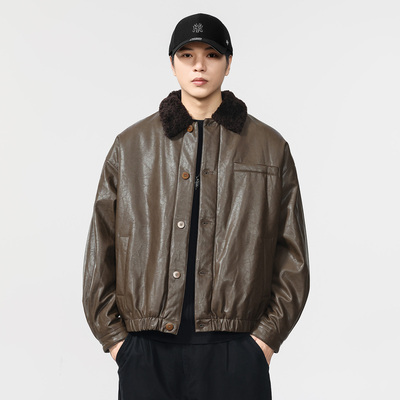 冬季植鞣皮重磅羊羔绒加厚棉服男