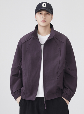 美式复古防风立领冲锋衣外套男2025秋季新款宽松户外休闲工装夹克