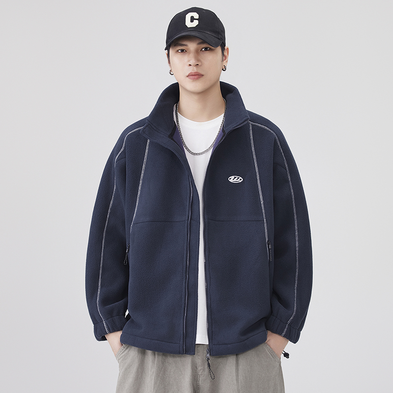 加厚暖糯双面摇粒绒立领外套男