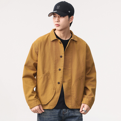 宽松斜插袋纯棉廓形工装夹克男