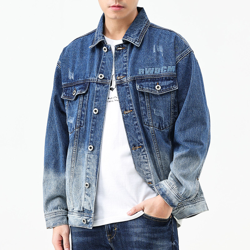春季宽松渐变轧染工装牛仔外套男