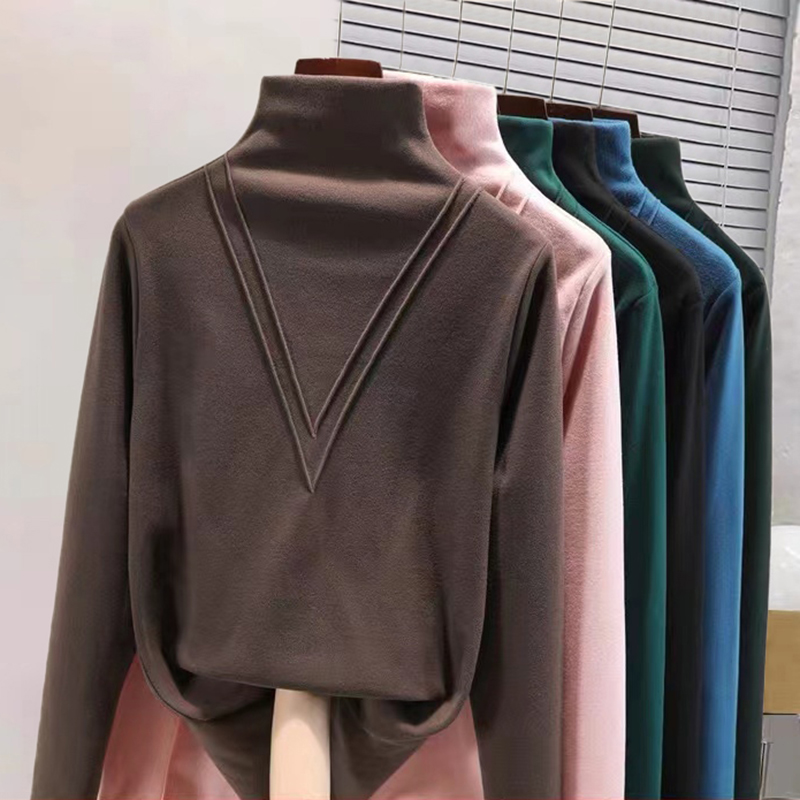 德绒加绒棕色内搭半高领漂亮时尚的打底衫女2025新款秋冬高级感