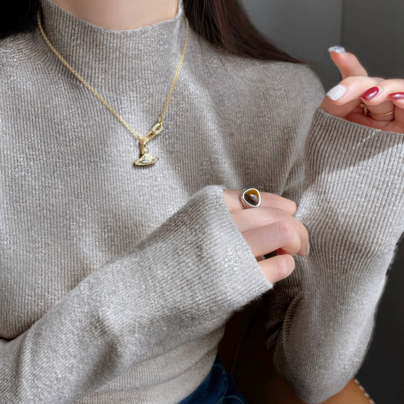 慵懒风针织衫半高领打底衫女秋冬2025新款内搭高级感洋气长袖上衣