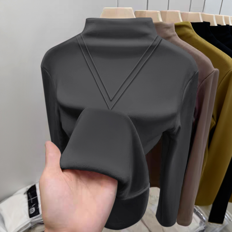 双面德绒加厚半高领打底衫女灰色内搭长袖上衣秋冬2025新款高级感