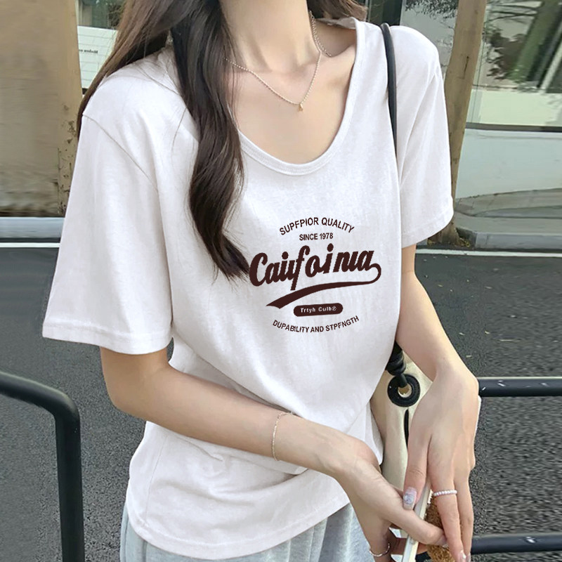 2025夏季新款宽松显瘦设计感小众上衣爆款白色u领短袖t恤女简约潮