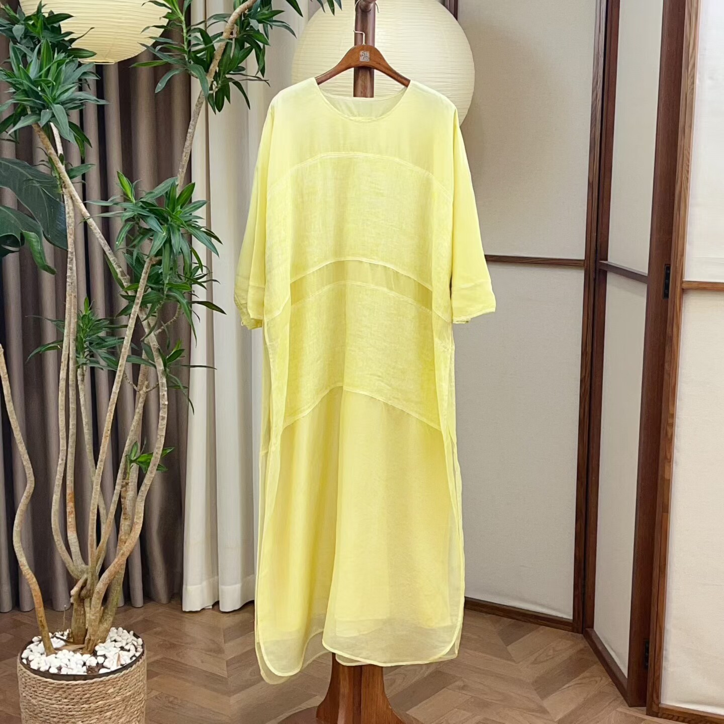 净居衣舍100%桑蚕丝连衣裙疗愈禅舞服纯色休闲宽松舒适透气吸汗