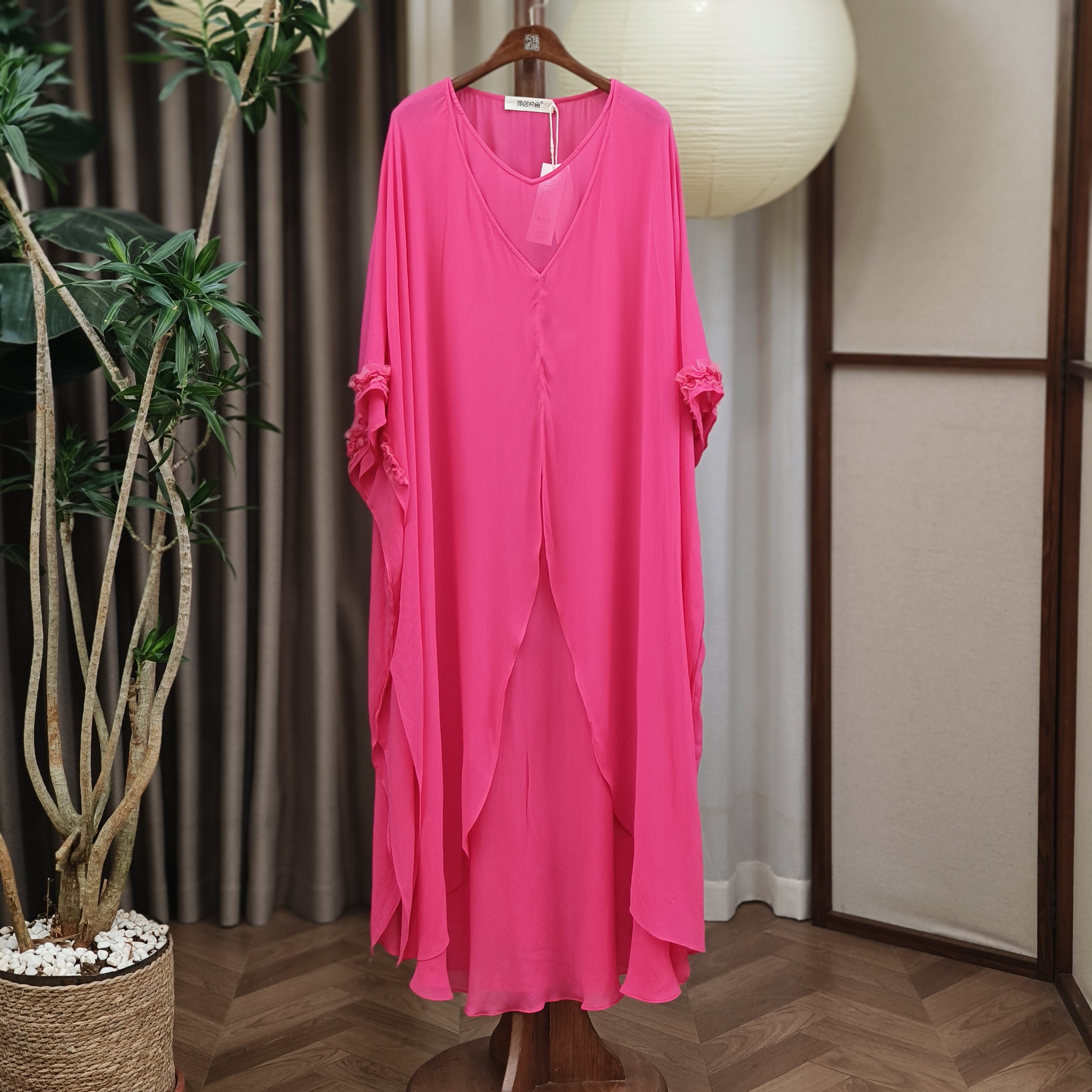 净居衣舍天丝绵纯色玫红禅舞服禅服禅意疗愈服连衣裙