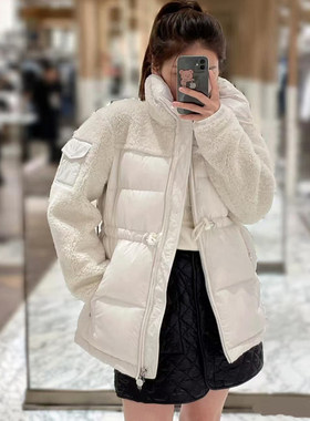 皮毛抽蝇外套Escaut拼接鹅绒白羽绒服女款新款家收腰2026早春新款