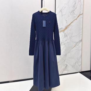 气质风撞色针织优雅款连衣裙微标南油长款早春圆领刺2026早春新款