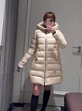 2026早秋新款连帽中长款羽绒服加厚保暖拉链长款面包服女款纯色