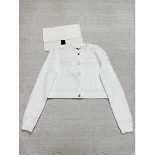 复古开衫 白色开衫 25P春夏新款 镂空菱格勾花法式 入 现货在仓懂货