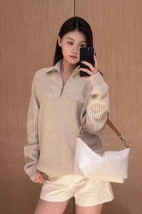 2026早春新款女款时尚休闲百搭翻领长袖针织毛衣宽松显瘦上衣舒适