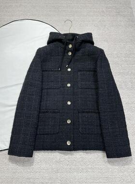 黑色外套100%真丝内衬 25b连帽黑外套休闲 高级感现货懂货的入手