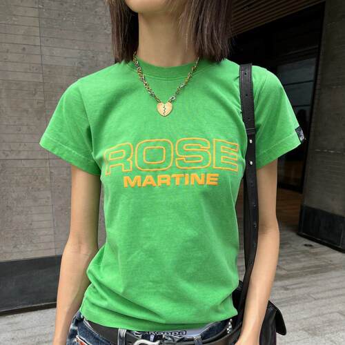香港正品Martine Rose春夏新款绿色字母印花修身短袖短款T恤男女