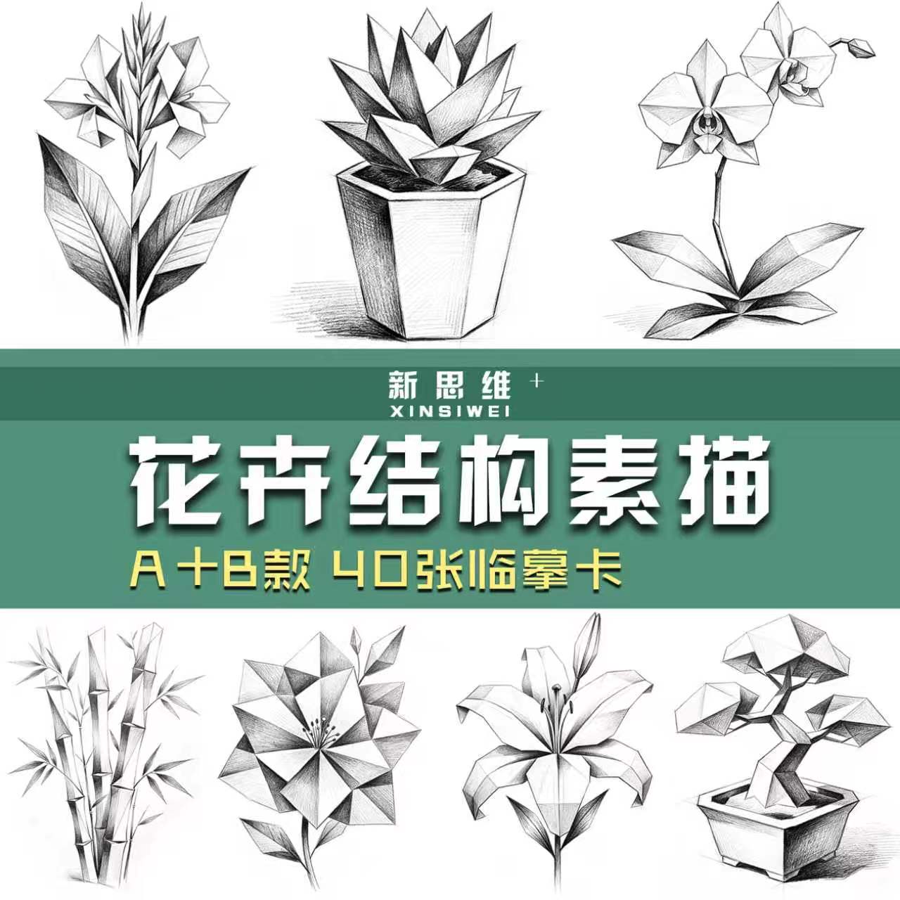 花卉结构入门素描临摹卡小学儿童美术生高清专业速写本A5全套加厚
