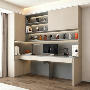 转角书桌书架一体靠墙家用双人电脑桌子工作台学习桌定制组合书柜