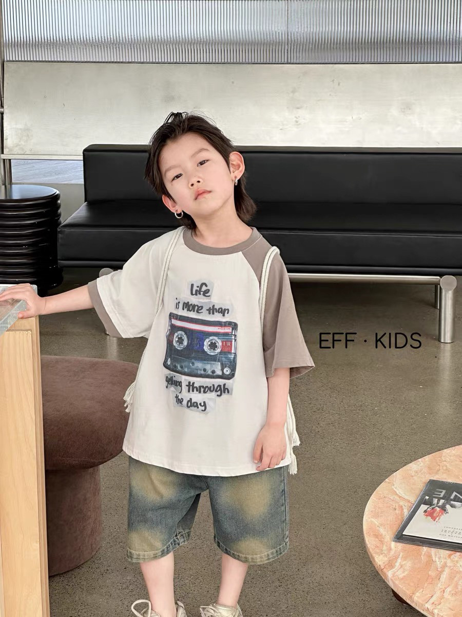 尔菲梵EC潮牌EFF夏天季款男中大童装纯棉短袖圆领我的世界t恤衫
