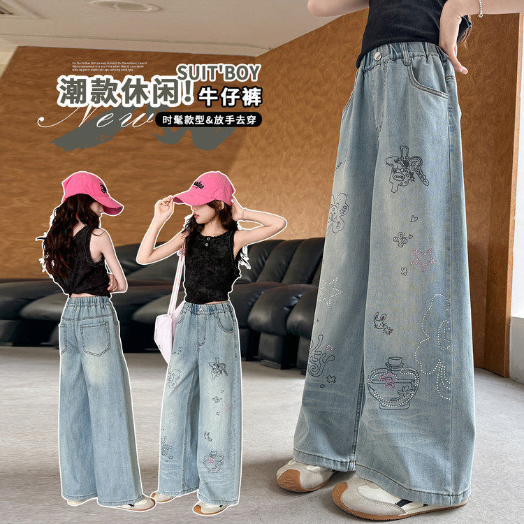 牛仔布印花无弹夏季女裤子