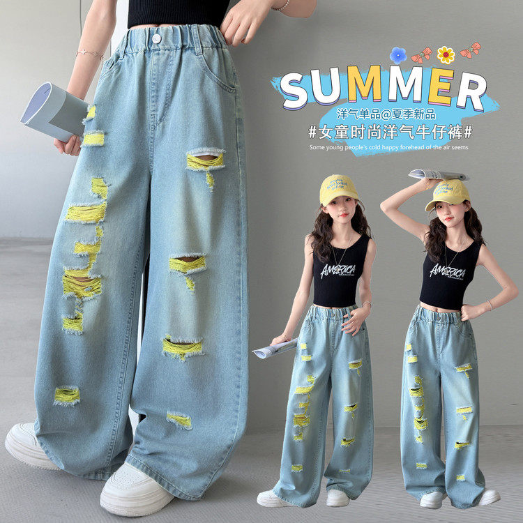 牛仔布破洞无弹夏季女裤子