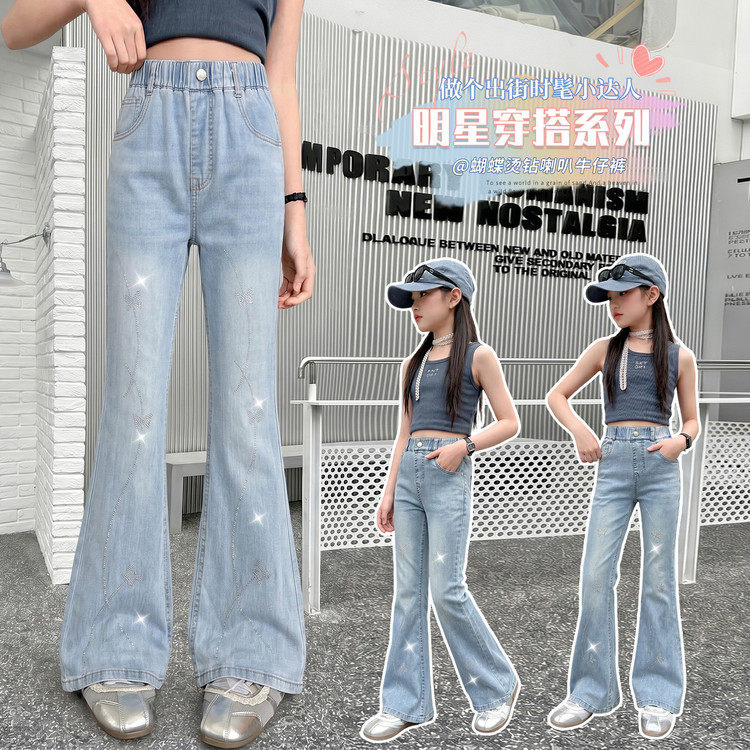 牛仔布烫钻微弹夏季女裤子