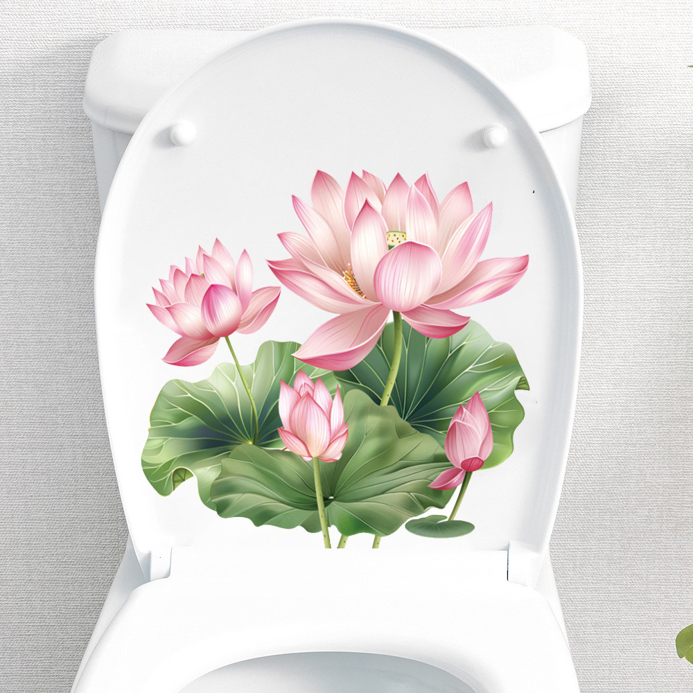 清新花卉厕所马桶盖贴画防水自粘墙体浴室创意装扮荷花墙贴贴画,家居饰品,马桶贴,淘宝优惠券,粉丝福利购,淘宝优惠卷
