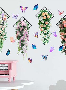 3d立体视觉墙贴玫瑰花藤吊饰遮丑美化客厅餐厅墙上装饰贴画小图案