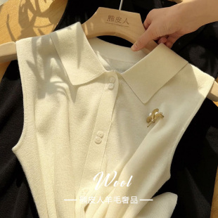 设计感羊毛衬衫 领针织背心女秋冬百搭无袖 内搭上衣 搭配伴侣