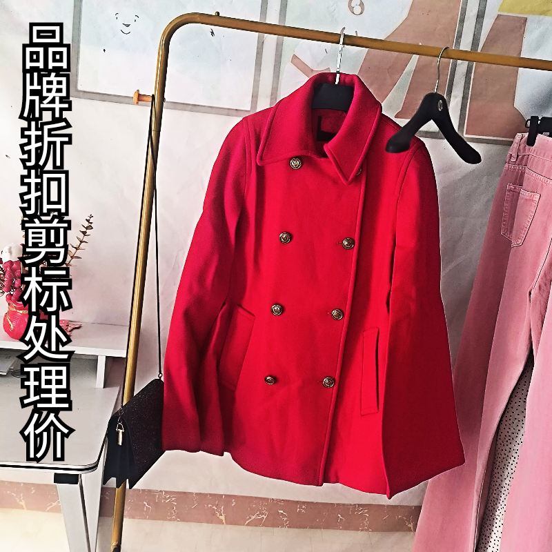 【艾】品牌折扣剪标外套女秋冬厚款洋气披肩红色斗篷式羊毛呢大衣