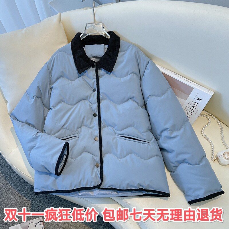 轻薄夹棉短外套女士2025年秋冬款方领棉衣小个子不臃肿水波纹棉袄