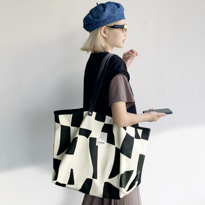 【潮流女包】nobag原创小众方格大容量帆布包女单肩韩版学生棋盘格托特包ins