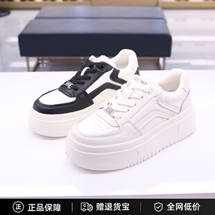 专柜正品百田森女鞋2023秋新款拼色厚底高跟小白鞋休闲鞋PHMC3160