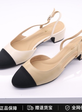 专柜正品百田森女鞋2023春夏新款包头小香风粗跟中跟凉鞋PYQA3220