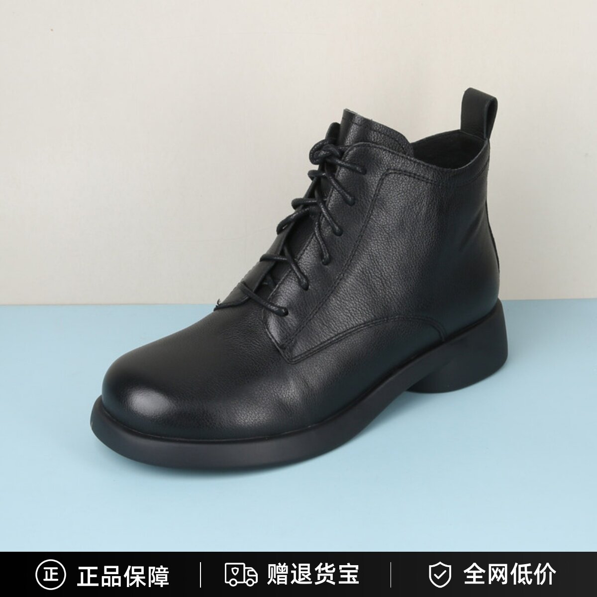哈森24冬女鞋真皮短靴马丁靴正品