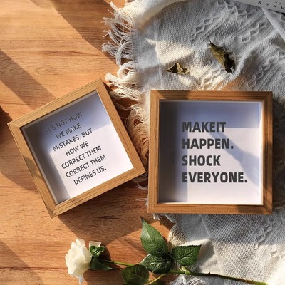 北欧实木质正方形相框摆台挂墙520中空立体玫瑰花干花diy画框装裱