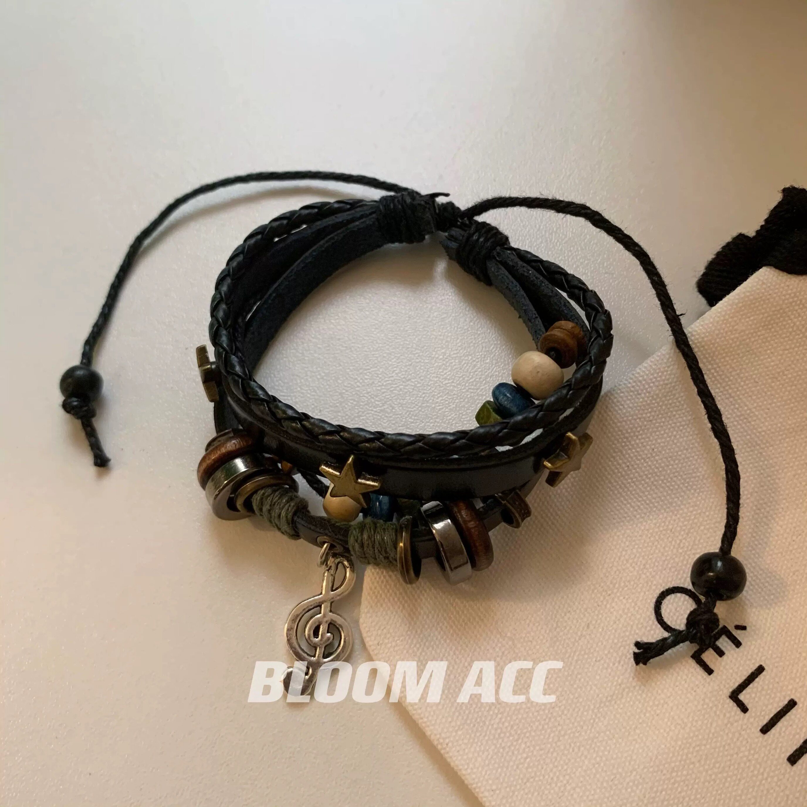 音符星星复古民族藏风皮革朋克手链小众设计感新中式编织手绳手环