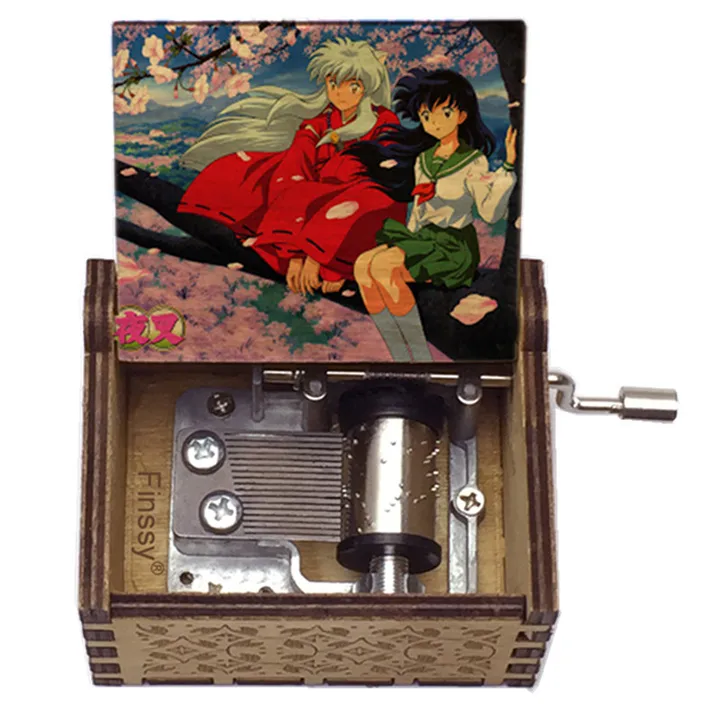 犬夜叉手摇木质八音盒哈尔的移动城堡周边摆件音乐盒发条生日礼物