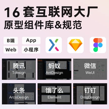 16套互联网腾讯阿里头条大厂原型组件库Axure/Sketch产品经理必备