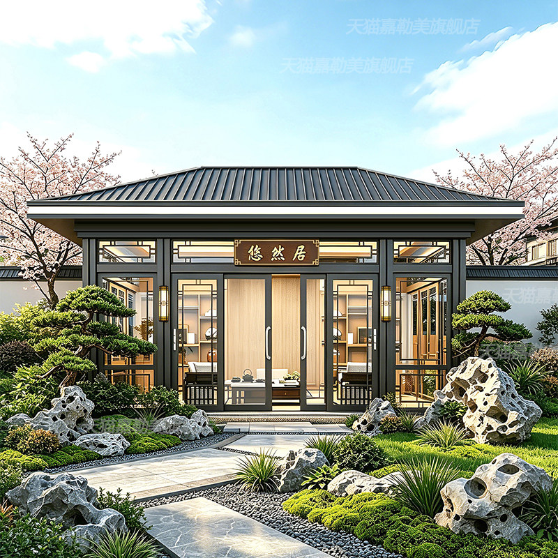 铝合金凉亭茶室新中式阳光房户外庭院亭子别墅庭院凉棚玻璃房定制