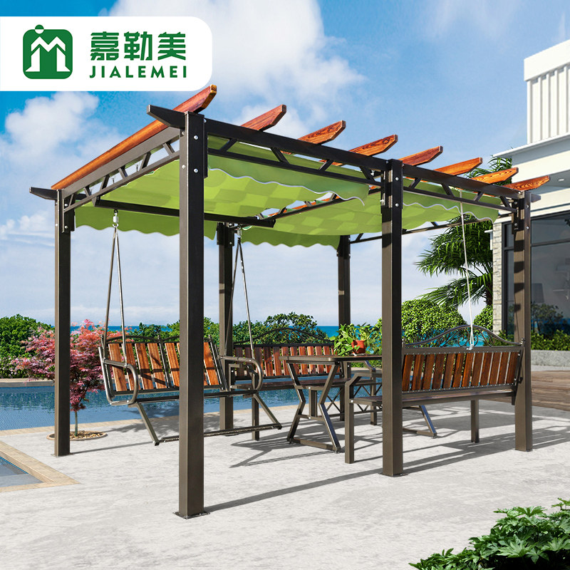 嘉勒美葡萄架花园庭院设计室外别墅小院凉亭楼顶带秋千帐篷遮阳棚