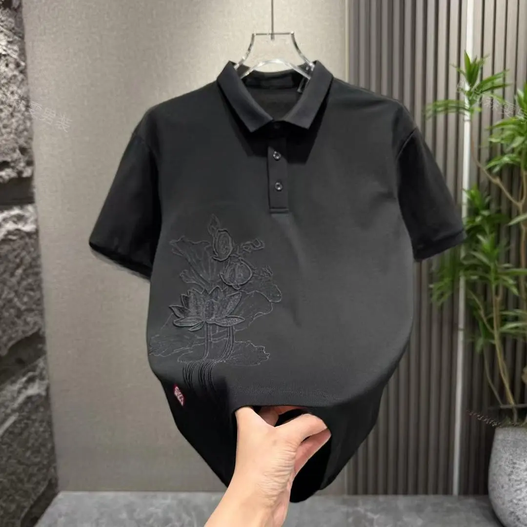 夏季新款时尚中国风刺绣polo衫男士圆领休闲百搭气质短袖T恤男士